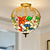 Rose Semi Flush Mount Lighting 2 Lights Stained Glass Mediterranean Ceiling Mounted Fixture in Red/Pink/Blue Blue Clearhalo 'Ceiling Lights' 'Close To Ceiling Lights' 'Close to ceiling' 'Glass shade' 'Glass' 'Pendant Lights' 'Semi-flushmount' 'Tiffany close to ceiling' 'Tiffany' Lighting' 359252