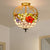 Rose Semi Flush Mount Lighting 2 Lights Stained Glass Mediterranean Ceiling Mounted Fixture in Red/Pink/Blue Pink Clearhalo 'Ceiling Lights' 'Close To Ceiling Lights' 'Close to ceiling' 'Glass shade' 'Glass' 'Pendant Lights' 'Semi-flushmount' 'Tiffany close to ceiling' 'Tiffany' Lighting' 359256