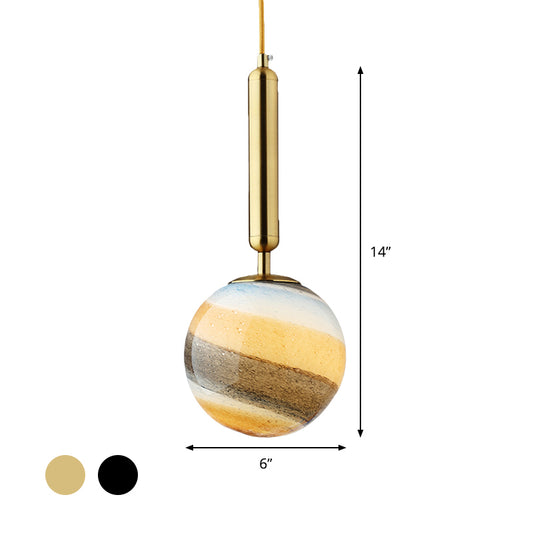 1 Light Bedroom Pendant Lamp Contemporary Gold/Black Hanging Ceiling Light with Spherical Frosted Glass Shade Clearhalo 'Ceiling Lights' 'Close To Ceiling Lights' 'Glass shade' 'Glass' 'Modern Pendants' 'Modern' 'Pendant Lights' 'Pendants' Lighting' 359269