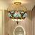 2 Lights Semi Flush Mount Lighting Mediterranean Petal Stained Glass Ceiling Lamp in Yellow/Brown/Blue for Bedroom Brown Clearhalo 'Ceiling Lights' 'Close To Ceiling Lights' 'Close to ceiling' 'Glass shade' 'Glass' 'Semi-flushmount' 'Tiffany close to ceiling' 'Tiffany' Lighting' 359301