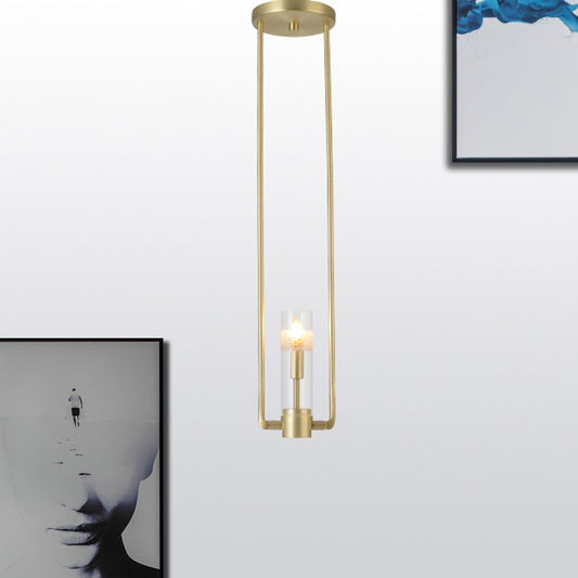 1 Bulb Restaurant Suspension Pendant Modern Gold Hanging Light Fixture with Cylinder Clear Glass Shade Gold Clearhalo 'Ceiling Lights' 'Modern Pendants' 'Modern' 'Pendant Lights' 'Pendants' Lighting' 359347