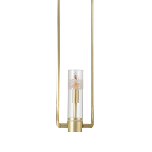 1 Bulb Restaurant Suspension Pendant Modern Gold Hanging Light Fixture with Cylinder Clear Glass Shade Clearhalo 'Ceiling Lights' 'Modern Pendants' 'Modern' 'Pendant Lights' 'Pendants' Lighting' 359349