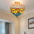 2 Lights Kitchen Semi-Flush Mount Mediterranean Beige/Red/Orange Close to Ceiling Lighting with Dragonfly Cut Glass Shade Orange Clearhalo 'Ceiling Lights' 'Chandeliers' 'Close To Ceiling Lights' 'Close to ceiling' 'Glass shade' 'Glass' 'Pendant Lights' 'Semi-flushmount' 'Tiffany close to ceiling' 'Tiffany' Lighting' 359361