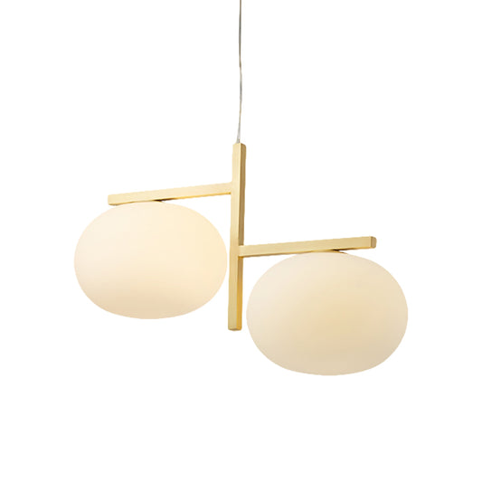 White Glass Oval Chandelier Lighting Modernist 2 Bulbs Hanging Pendant Light for Restaurant Clearhalo 'Ceiling Lights' 'Chandeliers' 'Close To Ceiling Lights' 'Glass shade' 'Glass' 'Modern Chandeliers' 'Modern' Lighting' 359372