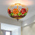 Cut Glass Rose Semi Flush Lighting Mediterranean 3 Lights Beige/Pink/Orange Ceiling Mounted Fixture Brown Clearhalo 'Ceiling Lights' 'Close To Ceiling Lights' 'Close to ceiling' 'Glass shade' 'Glass' 'Pendant Lights' 'Semi-flushmount' 'Tiffany close to ceiling' 'Tiffany' Lighting' 359380