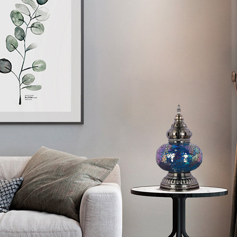 1 Head Stained Glass Table Lamp Mediterranean Blue/Red and Blue Tower Shape Bedroom Nightstand Lamp Clearhalo 'Lamps' 'Table Lamps' Lighting' 359410