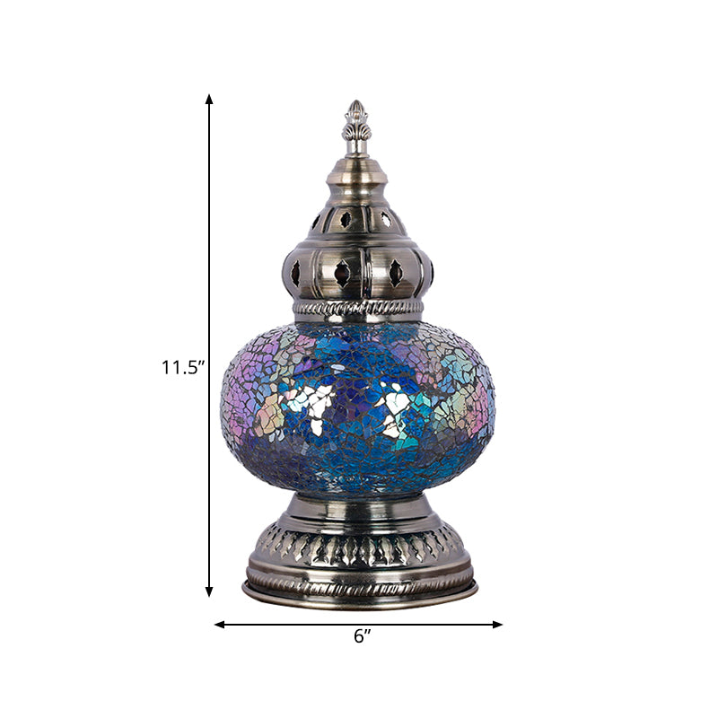 1 Head Stained Glass Table Lamp Mediterranean Blue/Red and Blue Tower Shape Bedroom Nightstand Lamp Clearhalo 'Lamps' 'Table Lamps' Lighting' 359412