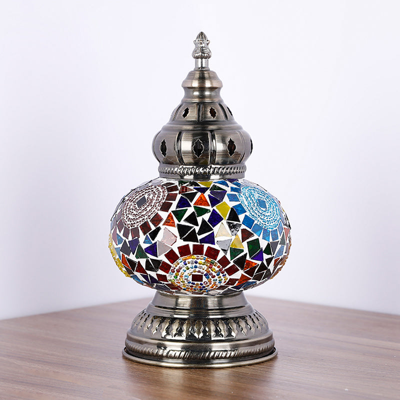 1 Head Stained Glass Table Lamp Mediterranean Blue/Red and Blue Tower Shape Bedroom Nightstand Lamp Clearhalo 'Lamps' 'Table Lamps' Lighting' 359414