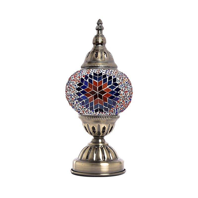 Tower Shape Bedroom Table Lamp Art Deco Stained Glass 1 Light Purple/Red and Green/Red and Blue Nightstand Light Clearhalo 'Lamps' 'Table Lamps' Lighting' 359445