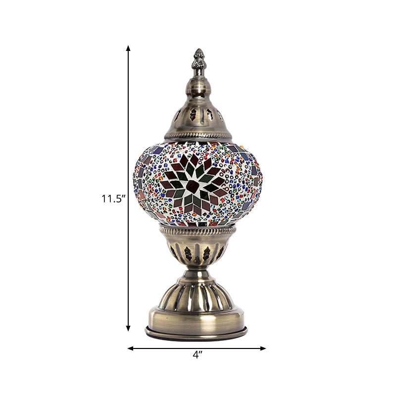 Tower Shape Bedroom Table Lamp Art Deco Stained Glass 1 Light Purple/Red and Green/Red and Blue Nightstand Light Clearhalo 'Lamps' 'Table Lamps' Lighting' 359449