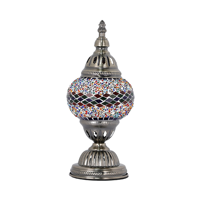 Tower Shape Bedroom Table Lamp Art Deco Stained Glass 1 Light Purple/Red and Green/Red and Blue Nightstand Light Clearhalo 'Lamps' 'Table Lamps' Lighting' 359451