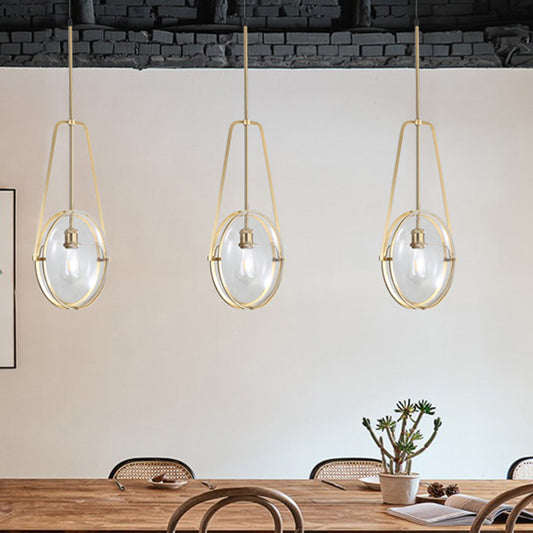 Gold Elliptical Hanging Ceiling Light Simplicity 1 Head Clear Glass Drop Lamp for Dining Room Clearhalo 'Ceiling Lights' 'Chandeliers' 'Glass shade' 'Glass' 'Modern Pendants' 'Modern' 'Pendant Lights' 'Pendants' Lighting' 359503