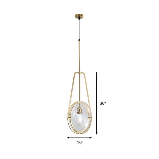 Gold Elliptical Hanging Ceiling Light Simplicity 1 Head Clear Glass Drop Lamp for Dining Room Clearhalo 'Ceiling Lights' 'Chandeliers' 'Glass shade' 'Glass' 'Modern Pendants' 'Modern' 'Pendant Lights' 'Pendants' Lighting' 359505