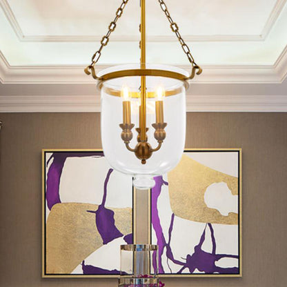 3 Bulbs Restaurant Hanging Pendant Modern Gold Down Lighting with Bell Clear Glass Shade, 14"/16" W Gold Clearhalo 'Ceiling Lights' 'Chandeliers' 'Glass shade' 'Glass' 'Modern Chandeliers' 'Modern' 'Pendant Lights' Lighting' 359526