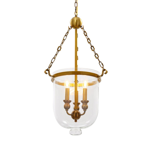 3 Bulbs Restaurant Hanging Pendant Modern Gold Down Lighting with Bell Clear Glass Shade, 14"/16" W Clearhalo 'Ceiling Lights' 'Chandeliers' 'Glass shade' 'Glass' 'Modern Chandeliers' 'Modern' 'Pendant Lights' Lighting' 359528