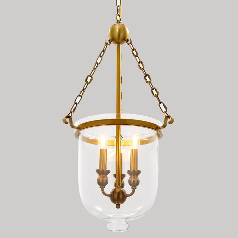 3 Bulbs Restaurant Hanging Pendant Modern Gold Down Lighting with Bell Clear Glass Shade, 14"/16" W Clearhalo 'Ceiling Lights' 'Chandeliers' 'Glass shade' 'Glass' 'Modern Chandeliers' 'Modern' 'Pendant Lights' Lighting' 359529