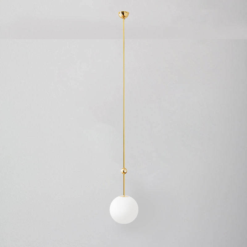 1 Head Bedroom Suspension Light Simple Gold LED Hanging Pendant with Ball Milk Glass Shade, 39"/47" H Clearhalo 'Ceiling Lights' 'Glass shade' 'Glass' 'Modern Pendants' 'Modern' 'Pendant Lights' 'Pendants' Lighting' 359564