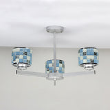 3 Lights Mosaic Chandelier with Drum Shade Modernism Indoor Pendant Light in Blue/Yellow for Bathroom Clearhalo 'Ceiling Lights' 'Chandeliers' 'Industrial' 'Middle Century Chandeliers' 'Tiffany Chandeliers' 'Tiffany close to ceiling' 'Tiffany' Lighting' 35964