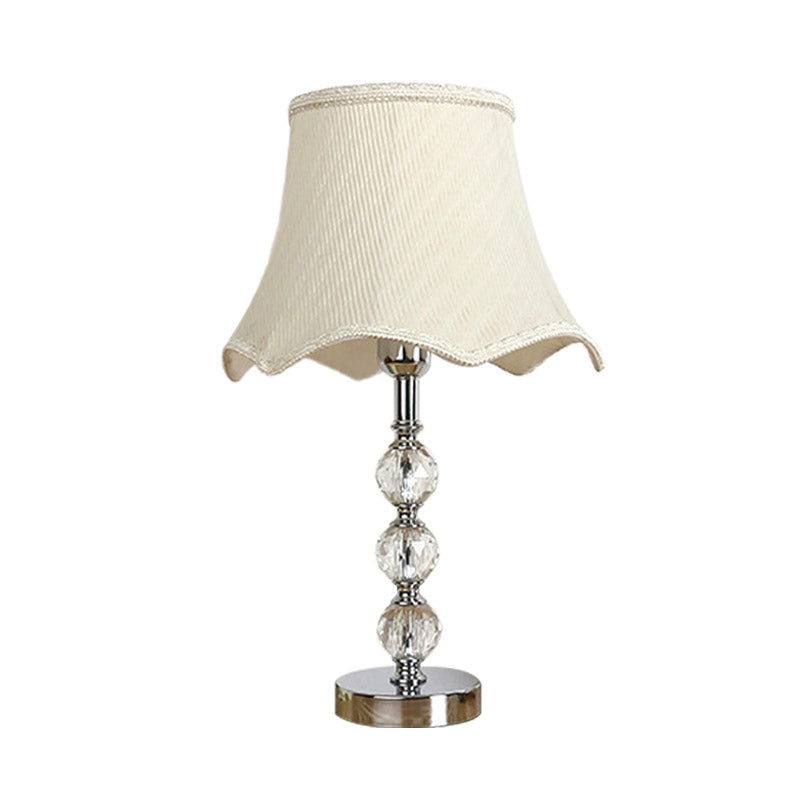 Scalloped Living Room Nightstand Light Simple Crystal 1 Light Beige/Light Brown Table Lamp with Braided Trim Clearhalo 'Lamps' 'Table Lamps' Lighting' 359674