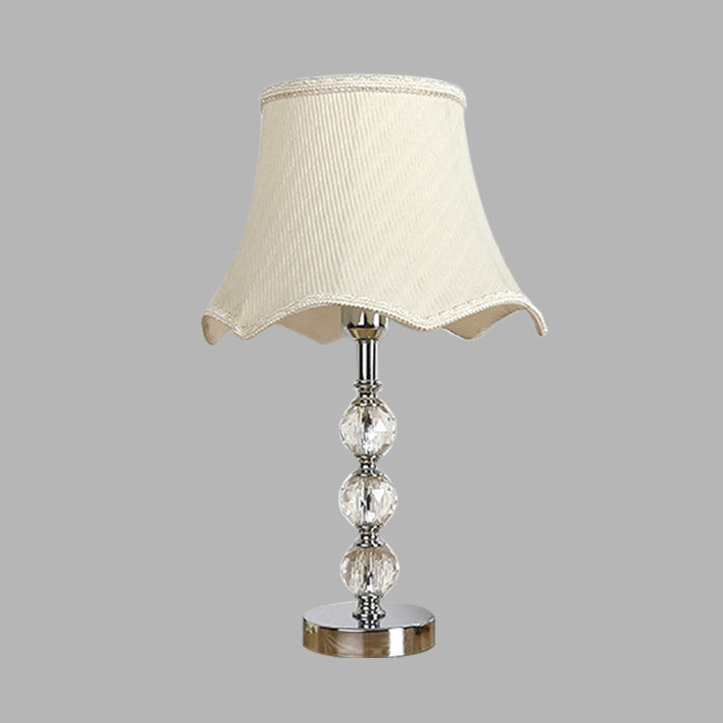 Scalloped Living Room Nightstand Light Simple Crystal 1 Light Beige/Light Brown Table Lamp with Braided Trim Clearhalo 'Lamps' 'Table Lamps' Lighting' 359675