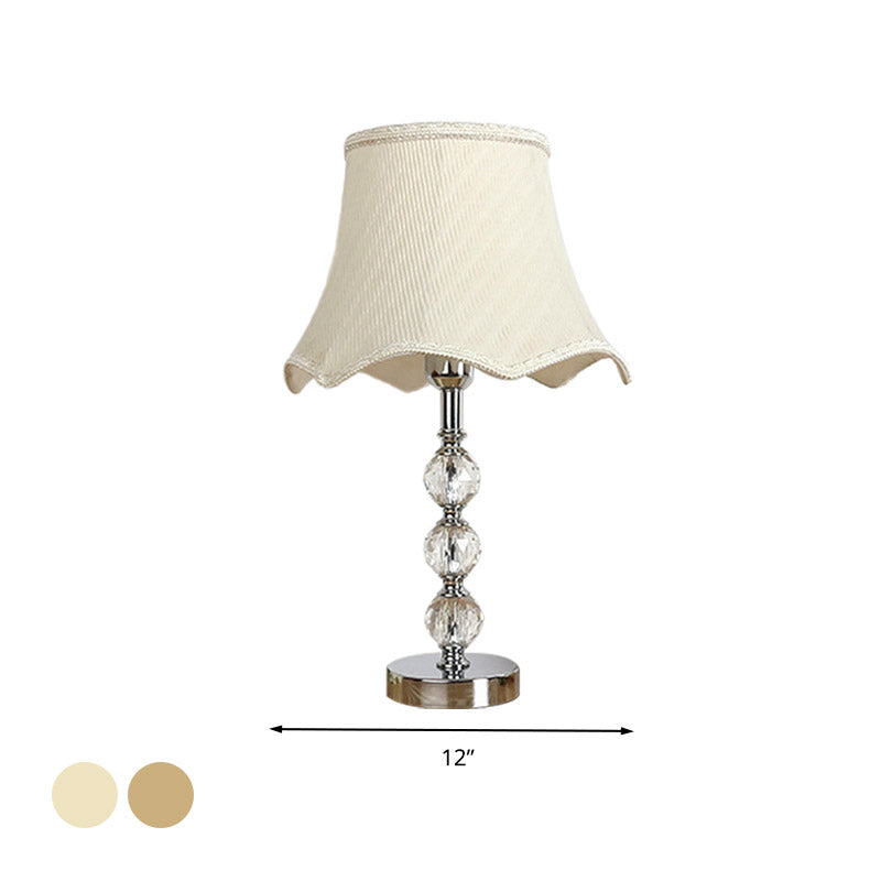 Scalloped Living Room Nightstand Light Simple Crystal 1 Light Beige/Light Brown Table Lamp with Braided Trim Clearhalo 'Lamps' 'Table Lamps' Lighting' 359676