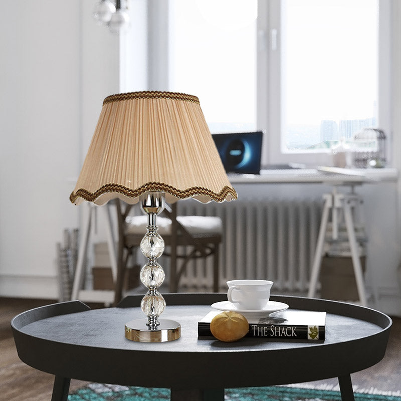 Scalloped Living Room Nightstand Light Simple Crystal 1 Light Beige/Light Brown Table Lamp with Braided Trim Light Brown Clearhalo 'Lamps' 'Table Lamps' Lighting' 359677