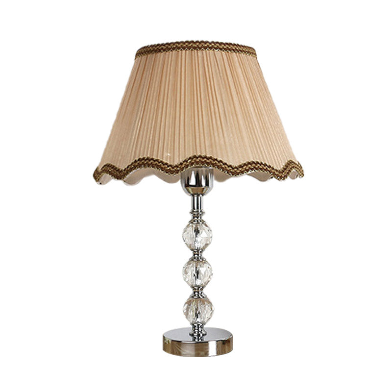 Scalloped Living Room Nightstand Light Simple Crystal 1 Light Beige/Light Brown Table Lamp with Braided Trim Clearhalo 'Lamps' 'Table Lamps' Lighting' 359678