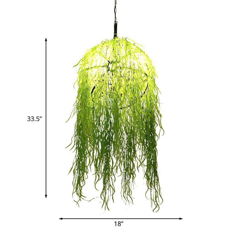 3 Heads Bell Cage Chandelier Industrial Green Metal Hanging Ceiling Light with Wicker Ornament, 18"/21.5" Wide Clearhalo 'Cast Iron' 'Ceiling Lights' 'Chandeliers' 'Industrial Chandeliers' 'Industrial' 'Metal' 'Middle Century Chandeliers' 'Rustic Chandeliers' 'Tiffany' Lighting' 359688