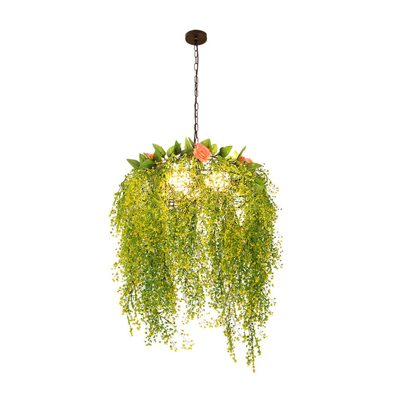 Plant Decoration Metal Chandelier Light Industrial 18"/25.5" Wide 3 Lights Restaurant Pendant Light in Green Clearhalo 'Cast Iron' 'Ceiling Lights' 'Chandeliers' 'Industrial Chandeliers' 'Industrial' 'Metal' 'Middle Century Chandeliers' 'Rustic Chandeliers' 'Tiffany' Lighting' 359692