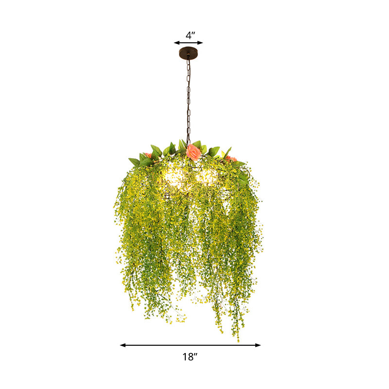 Plant Decoration Metal Chandelier Light Industrial 18"/25.5" Wide 3 Lights Restaurant Pendant Light in Green Clearhalo 'Cast Iron' 'Ceiling Lights' 'Chandeliers' 'Industrial Chandeliers' 'Industrial' 'Metal' 'Middle Century Chandeliers' 'Rustic Chandeliers' 'Tiffany' Lighting' 359693