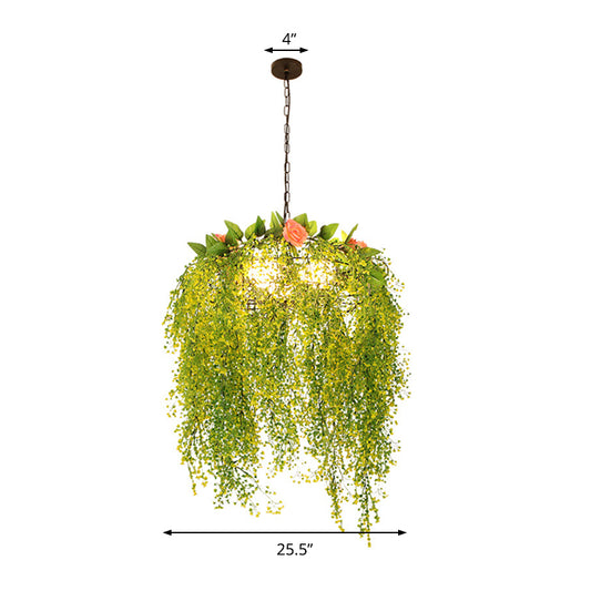 Plant Decoration Metal Chandelier Light Industrial 18"/25.5" Wide 3 Lights Restaurant Pendant Light in Green Clearhalo 'Cast Iron' 'Ceiling Lights' 'Chandeliers' 'Industrial Chandeliers' 'Industrial' 'Metal' 'Middle Century Chandeliers' 'Rustic Chandeliers' 'Tiffany' Lighting' 359694