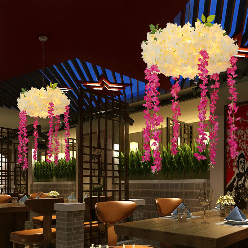 18"/25.5" Wide Rose Red 3 Heads Pendant Chandelier Industrial Metal Flower Decoration Hanging Light Kit Rose Red Clearhalo 'Cast Iron' 'Ceiling Lights' 'Chandeliers' 'Industrial Chandeliers' 'Industrial' 'Metal' 'Middle Century Chandeliers' 'Rustic Chandeliers' 'Tiffany' Lighting' 359695