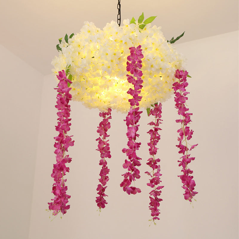 18"/25.5" Wide Rose Red 3 Heads Pendant Chandelier Industrial Metal Flower Decoration Hanging Light Kit Clearhalo 'Cast Iron' 'Ceiling Lights' 'Chandeliers' 'Industrial Chandeliers' 'Industrial' 'Metal' 'Middle Century Chandeliers' 'Rustic Chandeliers' 'Tiffany' Lighting' 359697