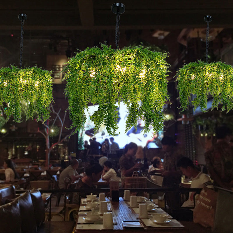 5 Lights Metal Chandelier Light Fixture Industrial Green Plant Design Restaurant Ceiling Light, 21.5"/25.5" Wide Green Clearhalo 'Cast Iron' 'Ceiling Lights' 'Chandeliers' 'Industrial Chandeliers' 'Industrial' 'Metal' 'Middle Century Chandeliers' 'Rustic Chandeliers' 'Tiffany' Lighting' 359722