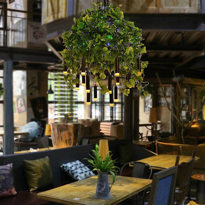 23.5"/35.5" Wide Dome Metal Chandelier Lamp Industrial 22 Heads Restaurant Hanging Light Kit with Plant Decoration Green Clearhalo 'Cast Iron' 'Ceiling Lights' 'Chandeliers' 'Industrial Chandeliers' 'Industrial' 'Metal' 'Middle Century Chandeliers' 'Rustic Chandeliers' 'Tiffany' Lighting' 359727