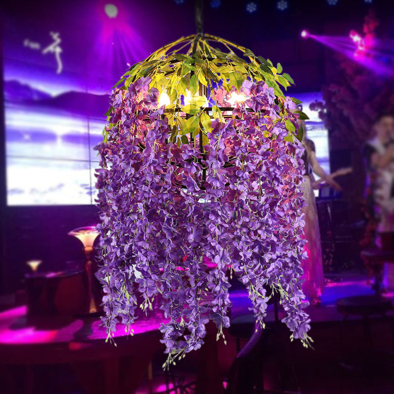 Pink/Purple 4/5 Heads Pendant Chandelier Industrial Metal Dome Hanging Lamp Kit with Plant Design, 18"/21.5" Wide Purple Clearhalo 'Cast Iron' 'Ceiling Lights' 'Chandeliers' 'Industrial Chandeliers' 'Industrial' 'Metal' 'Middle Century Chandeliers' 'Rustic Chandeliers' 'Tiffany' Lighting' 359733