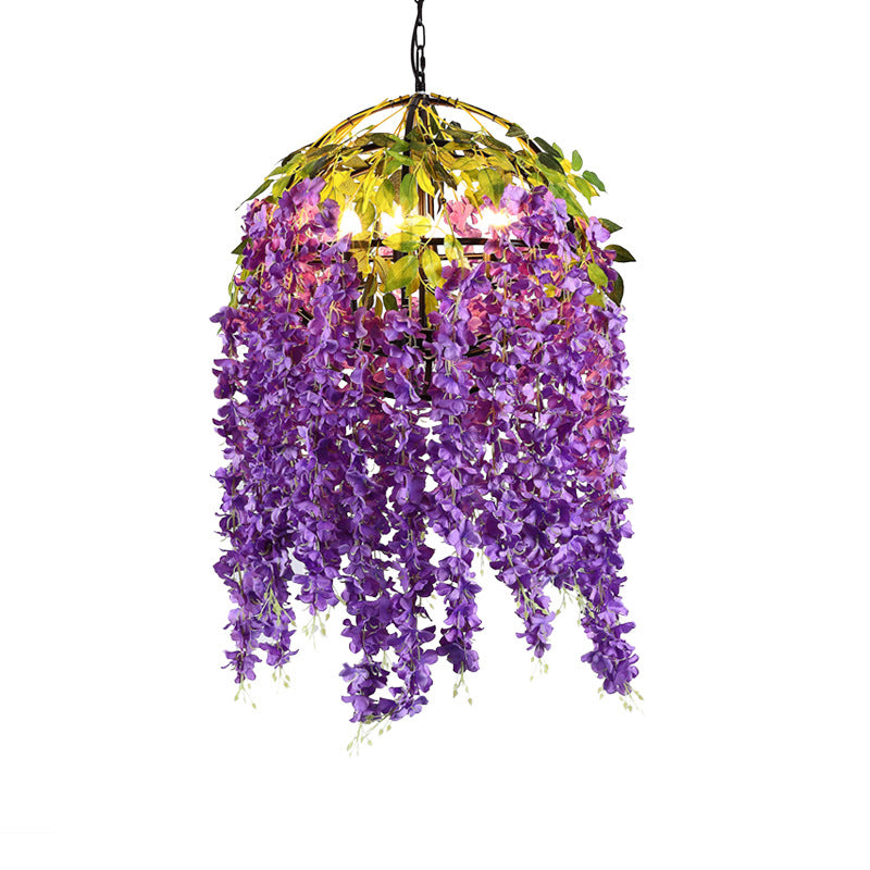 Pink/Purple 4/5 Heads Pendant Chandelier Industrial Metal Dome Hanging Lamp Kit with Plant Design, 18"/21.5" Wide Clearhalo 'Cast Iron' 'Ceiling Lights' 'Chandeliers' 'Industrial Chandeliers' 'Industrial' 'Metal' 'Middle Century Chandeliers' 'Rustic Chandeliers' 'Tiffany' Lighting' 359735