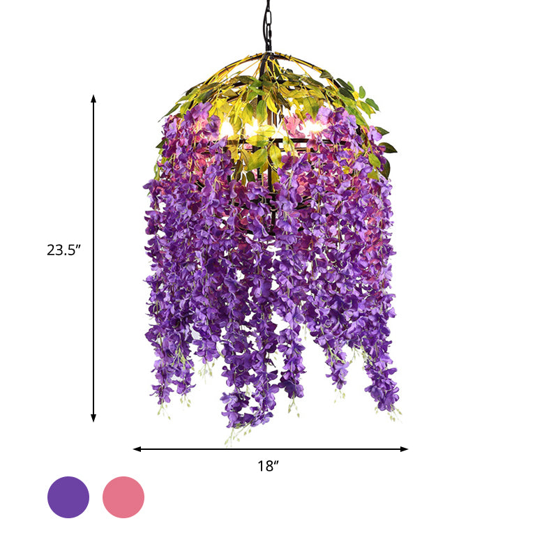 Pink/Purple 4/5 Heads Pendant Chandelier Industrial Metal Dome Hanging Lamp Kit with Plant Design, 18"/21.5" Wide Clearhalo 'Cast Iron' 'Ceiling Lights' 'Chandeliers' 'Industrial Chandeliers' 'Industrial' 'Metal' 'Middle Century Chandeliers' 'Rustic Chandeliers' 'Tiffany' Lighting' 359736