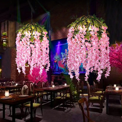 Pink/Purple 4/5 Heads Pendant Chandelier Industrial Metal Dome Hanging Lamp Kit with Plant Design, 18"/21.5" Wide Pink Clearhalo 'Cast Iron' 'Ceiling Lights' 'Chandeliers' 'Industrial Chandeliers' 'Industrial' 'Metal' 'Middle Century Chandeliers' 'Rustic Chandeliers' 'Tiffany' Lighting' 359738