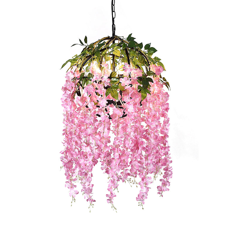 Pink/Purple 4/5 Heads Pendant Chandelier Industrial Metal Dome Hanging Lamp Kit with Plant Design, 18"/21.5" Wide Clearhalo 'Cast Iron' 'Ceiling Lights' 'Chandeliers' 'Industrial Chandeliers' 'Industrial' 'Metal' 'Middle Century Chandeliers' 'Rustic Chandeliers' 'Tiffany' Lighting' 359739