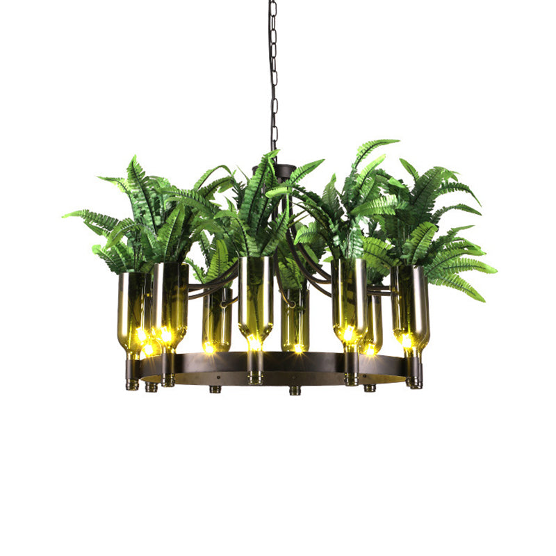 Round Restaurant Ceiling Lamp Industrial Metal 10 Heads Green Chandelier Light Fixture with Plant Deco Clearhalo 'Cast Iron' 'Ceiling Lights' 'Chandeliers' 'Industrial Chandeliers' 'Industrial' 'Metal' 'Middle Century Chandeliers' 'Rustic Chandeliers' 'Tiffany' Lighting' 359786