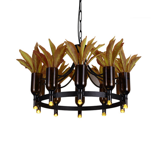 Black 10 Heads Hanging Chandelier Industrial Metal Round Pendant Light with Plant Decoration Clearhalo 'Cast Iron' 'Ceiling Lights' 'Chandeliers' 'Industrial Chandeliers' 'Industrial' 'Metal' 'Middle Century Chandeliers' 'Rustic Chandeliers' 'Tiffany' Lighting' 359791