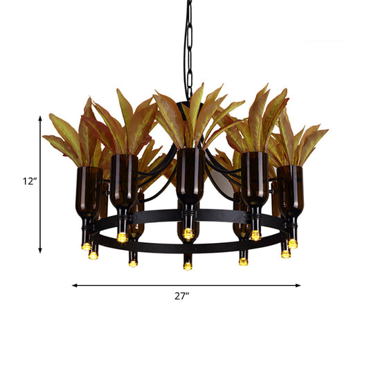 Black 10 Heads Hanging Chandelier Industrial Metal Round Pendant Light with Plant Decoration Clearhalo 'Cast Iron' 'Ceiling Lights' 'Chandeliers' 'Industrial Chandeliers' 'Industrial' 'Metal' 'Middle Century Chandeliers' 'Rustic Chandeliers' 'Tiffany' Lighting' 359792