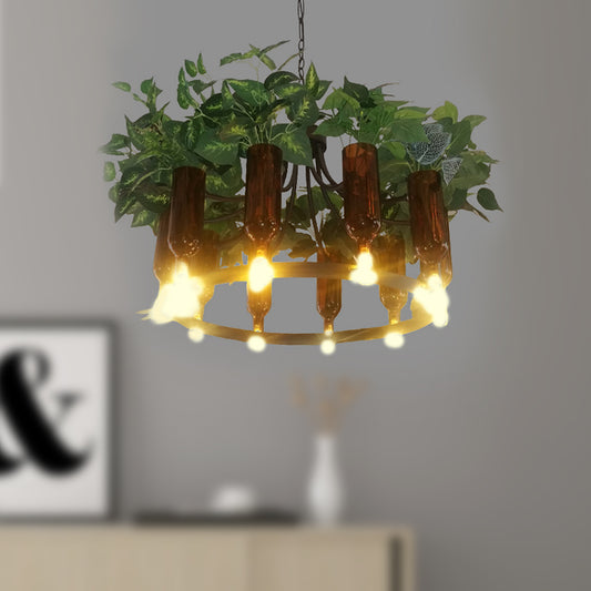 Green Wagon Suspension Light Industrial Metal 10 Heads Restaurant Chandelier Lighting Fixture with Plant Deco Green Clearhalo 'Cast Iron' 'Ceiling Lights' 'Chandeliers' 'Industrial Chandeliers' 'Industrial' 'Metal' 'Middle Century Chandeliers' 'Rustic Chandeliers' 'Tiffany' Lighting' 359793