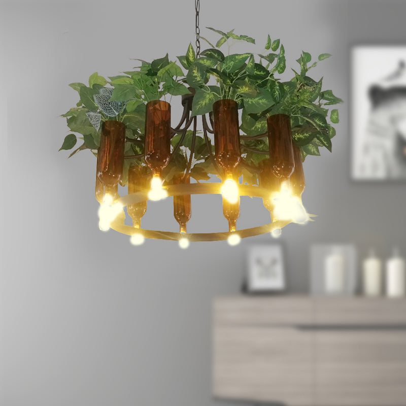 Green Wagon Suspension Light Industrial Metal 10 Heads Restaurant Chandelier Lighting Fixture with Plant Deco Clearhalo 'Cast Iron' 'Ceiling Lights' 'Chandeliers' 'Industrial Chandeliers' 'Industrial' 'Metal' 'Middle Century Chandeliers' 'Rustic Chandeliers' 'Tiffany' Lighting' 359794