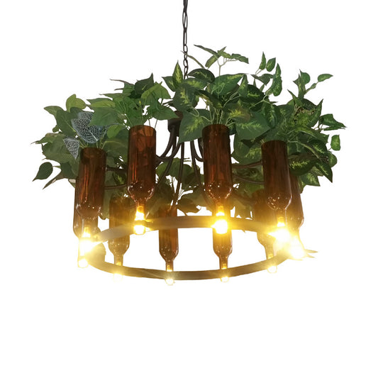 Green Wagon Suspension Light Industrial Metal 10 Heads Restaurant Chandelier Lighting Fixture with Plant Deco Clearhalo 'Cast Iron' 'Ceiling Lights' 'Chandeliers' 'Industrial Chandeliers' 'Industrial' 'Metal' 'Middle Century Chandeliers' 'Rustic Chandeliers' 'Tiffany' Lighting' 359795