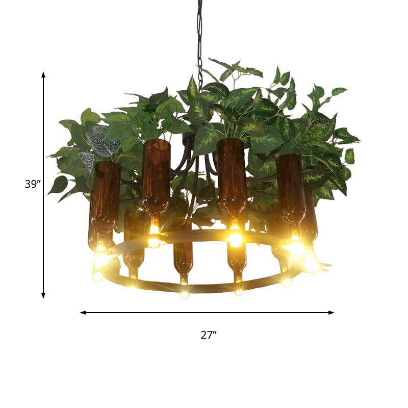 Green Wagon Suspension Light Industrial Metal 10 Heads Restaurant Chandelier Lighting Fixture with Plant Deco Clearhalo 'Cast Iron' 'Ceiling Lights' 'Chandeliers' 'Industrial Chandeliers' 'Industrial' 'Metal' 'Middle Century Chandeliers' 'Rustic Chandeliers' 'Tiffany' Lighting' 359796