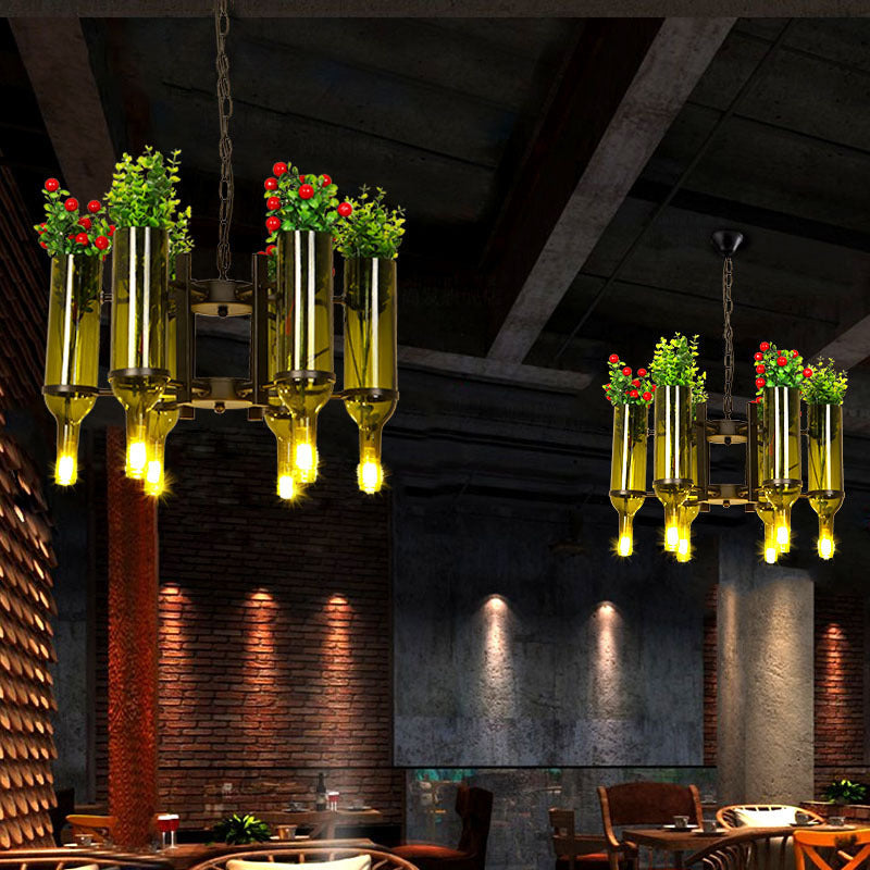 Metal Green Hanging Pendant Radial 6 Heads Industrial Chandelier Pendant Light with Plant Design Green Clearhalo 'Cast Iron' 'Ceiling Lights' 'Chandeliers' 'Industrial Chandeliers' 'Industrial' 'Metal' 'Middle Century Chandeliers' 'Rustic Chandeliers' 'Tiffany' Lighting' 359797