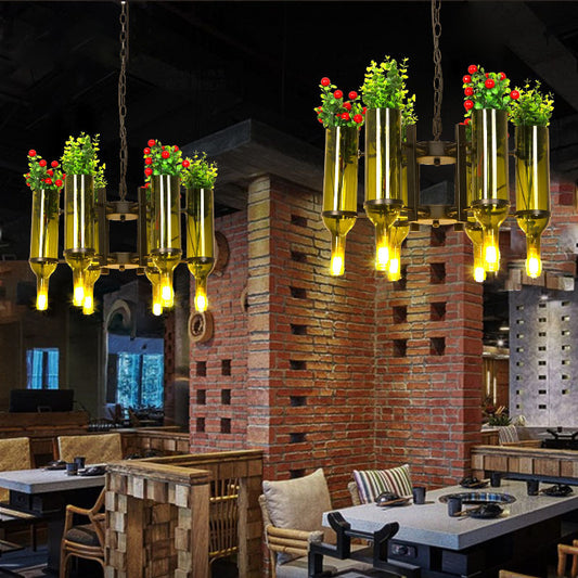 Metal Green Hanging Pendant Radial 6 Heads Industrial Chandelier Pendant Light with Plant Design Clearhalo 'Cast Iron' 'Ceiling Lights' 'Chandeliers' 'Industrial Chandeliers' 'Industrial' 'Metal' 'Middle Century Chandeliers' 'Rustic Chandeliers' 'Tiffany' Lighting' 359798