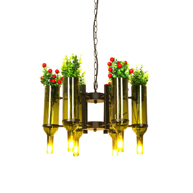 Metal Green Hanging Pendant Radial 6 Heads Industrial Chandelier Pendant Light with Plant Design Clearhalo 'Cast Iron' 'Ceiling Lights' 'Chandeliers' 'Industrial Chandeliers' 'Industrial' 'Metal' 'Middle Century Chandeliers' 'Rustic Chandeliers' 'Tiffany' Lighting' 359800